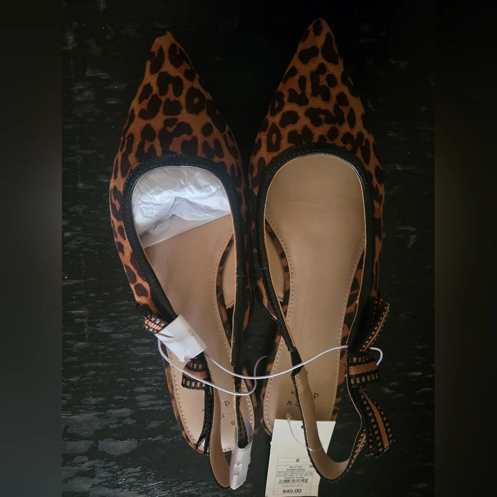 NWT Leopard Print Pointed-Toe Slingback Flats - Women Size 8
